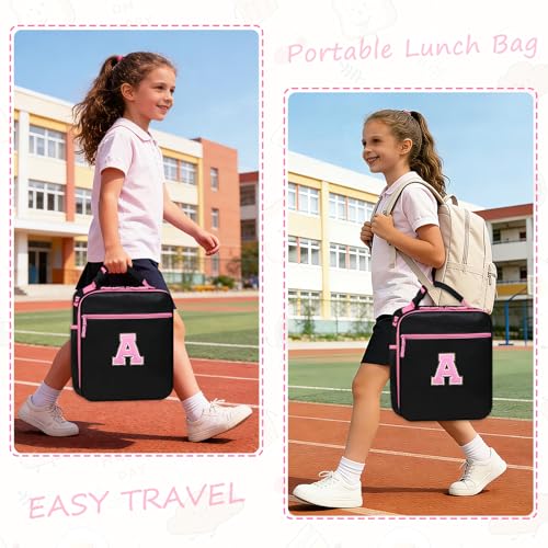 Lunch Box for Women Girls Kids School Backpack Work Picnic Meal Food Cooler Bags Heated Insulated Lunch Bag, Reusable Lunch Tote Bags Water Bottle Holder Handheld Shoulder Strap Black Pink A - color: 11 Black-Pink A
