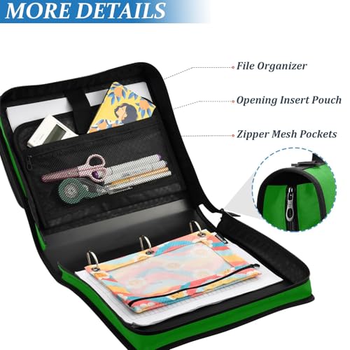 3 Rings Zip Up Binder with Handle Easy to Carry Portable Home Travel Safe Storage Bag for Middle Student Dark Green - color: Dark Green