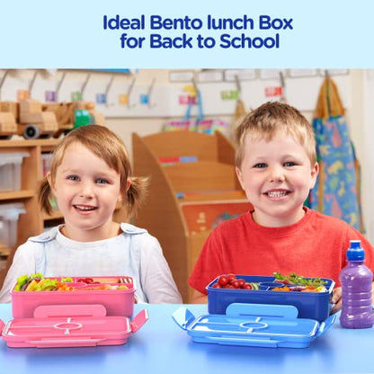 Jelife Bento Lunch Box for Kids - Leakproof Large Bento-Style with 4 Compartments Portions Lunchbox with Tableware Back to School, Reusable On-the-Go Meal and Snack Packing, Blue - color: 1100ml-Blue