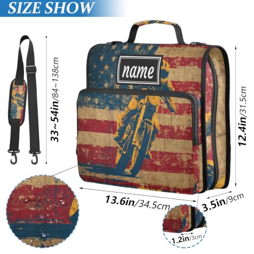 Kcldeci Personalized Binder Bag，American Flag with Motor Custom Zipper Binder Organizer 1.5inch 3 Ring for School and Office Expanding File Folder - color: E11