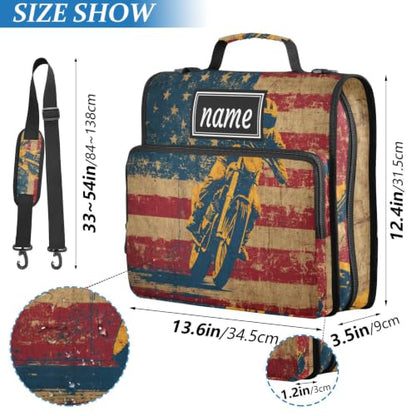 Kcldeci Personalized Binder Bag，American Flag with Motor Custom Zipper Binder Organizer 1.5inch 3 Ring for School and Office Expanding File Folder - color: E11