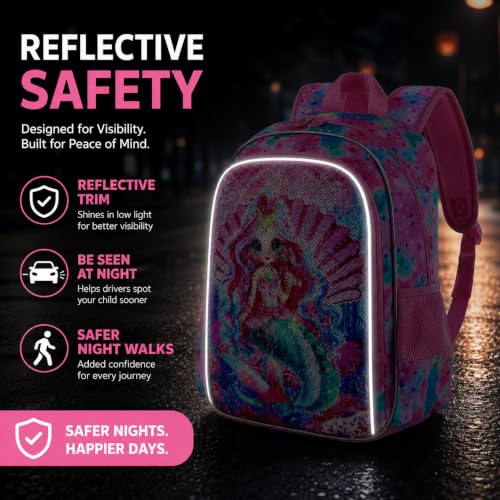 gxtvo 3PCS Girls Backpack, 16" Sequin Prechool Elementary Bookbag and Lunch Box - color: Bk Mermaid Pink New