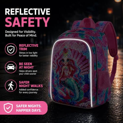 gxtvo 3PCS Girls Backpack, 16" Sequin Prechool Elementary Bookbag and Lunch Box - color: Bk Mermaid Pink New