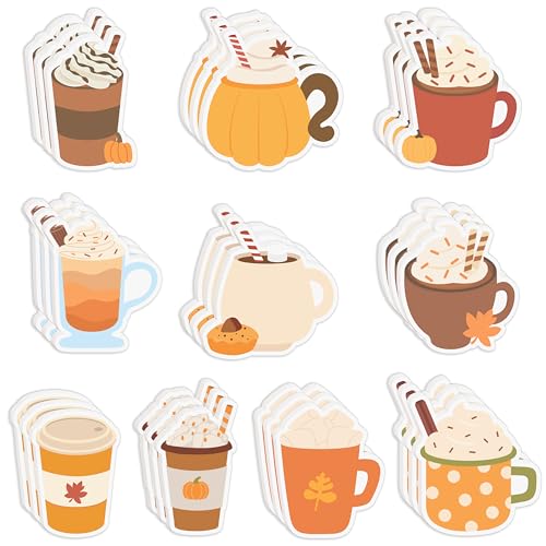 Xqumoi 30 Pack Fall Coffee Cup Sticky Notes - Autumn Maple Leaf Pumpkin Self Sticky Writing Memo Pads for Latte Lover Office School Class Student Kids Gift Thanksgiving Party Favors Goodies Bag Filler - style: Fall (Coffee Cup)