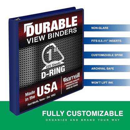 Samsill Durable 1 Inch Binder, D Ring Binder, Customizable Clear View Cover, Blueberry, Holds 225 Pages - color: Blueberry, size: 1 Pack, style: 1 Inch