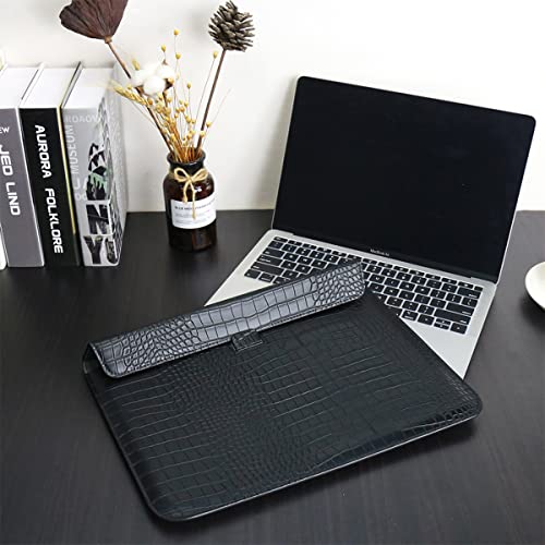 Laptop Sleeve Case 13-13.6 Inch Crocodile PU Leather Flip Cover with Stand Function for 2016-2026 MacBook Neo 13 A18 Pro A3404 Air 13 Pro 13 M5 M4 M3 M2 M1, for HP Dell Lenovo Laptop, Black - color: Black