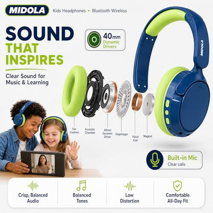 Kids Bluetooth Headphones Active Noise Cancelling,68H Play Time,Lightweight Wireless Foldable Over-Ear Headphone for Kid Toddler,Volume Limited 85/94dB,Headsets with Built-in Mic Blue - color: Deep Blue