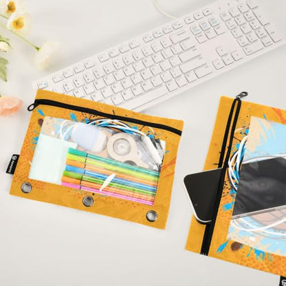 Gredecor 3 Ring Binder Pencil Pouch, Basketball Pop Art-2 Zippered Pen Case Pouches with Clear Window, 2 Pack Stylish Office & School Supplie - color: Basketball Pop Art-2
