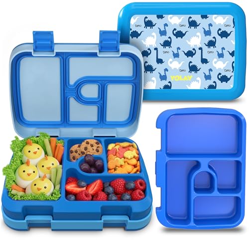 YOLAY Bento Box for Kids Lunch Box Leak-Proof, 5-Compartment Lunch Box Kids for Ages 3-10, Durable with Anti-Slip Base, Suitable for Schools, Outdoor and Travel (Mermaid) (Dino) - color: Dino