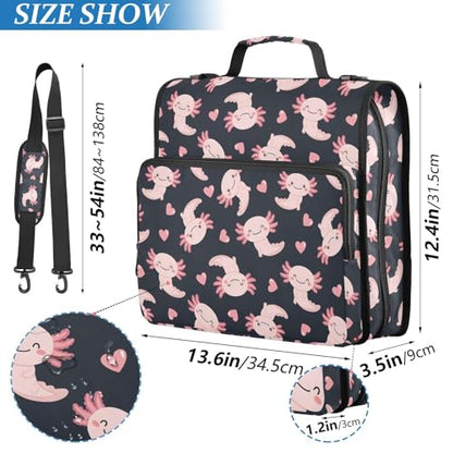 Zipper Binder Bag 3 Ring File Folder Portfolio Organizer Zippered Binder Bags with Strap Fits Laptop Women Men - color: 34-cute Axolotl Heart Black