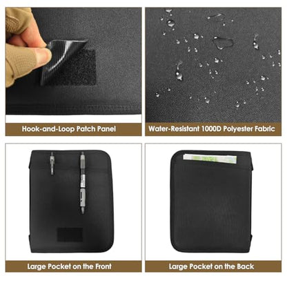 Tactical Notebook Cover, A5 Padfolio 6 Ring Binder with Big Back Pocket & Hand Strap, Zippered Hardcase Planner for Journal, College, Office, Field (Black, A5(7.3 x 10 inches)) - color: Black, size: A5