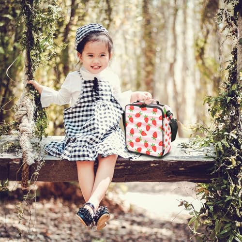 Pardick Fruit Strawberry Insulated Lunch Bag Girls,Kids Thermal Meal Cute Pink Stripe Reusable Lunch Box Children Waterproof Back to School Picnic - color: Strawberry