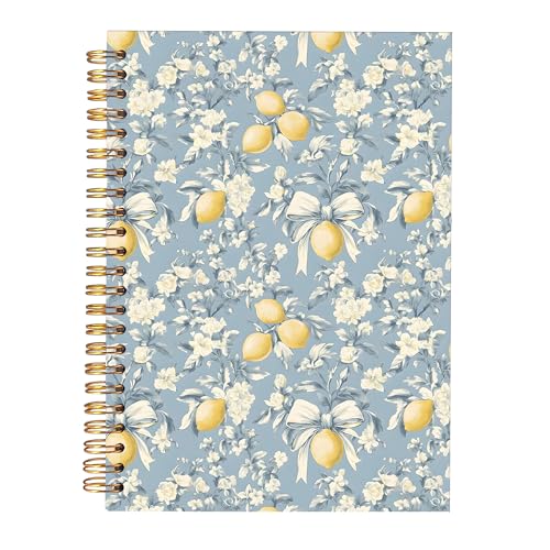 KAOWT Vintage Lemon Notebook Journal, Chinoiserie Lemon Notebooks for Note Taking, Retro Cottagecore Flower Journal, Aesthetic Hardcover Spiral Notebook 5.5x8.3in - color: Summer notbook-floral Lemon