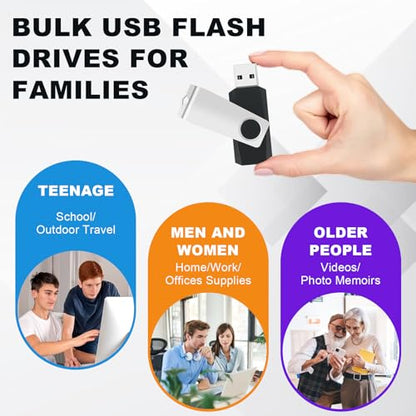 4GB USB Flash Drive 10 Pack, Swivel Memory Stick Thumb Drives with Lanyards, Portable Photo Stick Jump Drives Pendrive Zip Drive USB Key with LED Indicator for Data Storage Office Business Students - size: 4GB