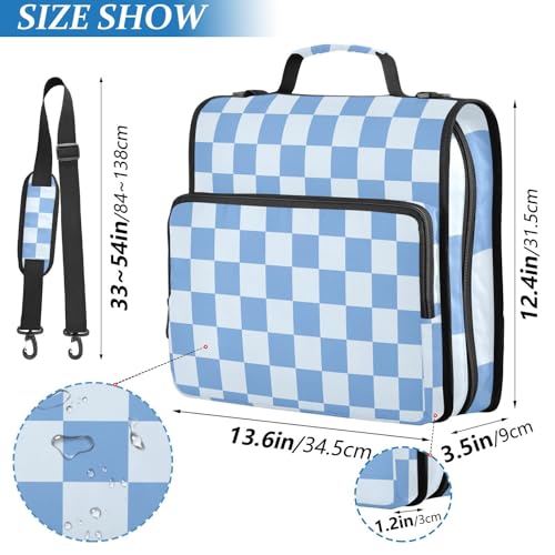 3 Ring Zipper Binder with Shoulder Strap Blue Checkered White Buffalo Plaid 1.5 inch Binders Keeper Large Capacity Multi Pockets for School Office Supplies - color: Multi398, size: Fit 500 Sheets