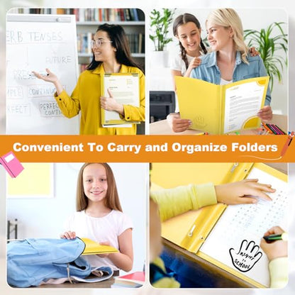 Henoyso 24 Pcs Plastic Folders with Clear Front Pockets and Prongs School to Home File Organizer Plastic Folder for Back to School Parent Teacher Communication Homework Office (Yellow) - color: Yellow