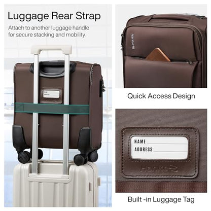 Hanke 16 Inch Underseat Carry On Luggage with Spinner Wheels for Airline, Small Softside TSA Approved Luggage Lightweight Rolling Suitcases Under Seat Travel Carry-On Bag(Coffee) - color: Coffee, size: 16 Inch Underseat