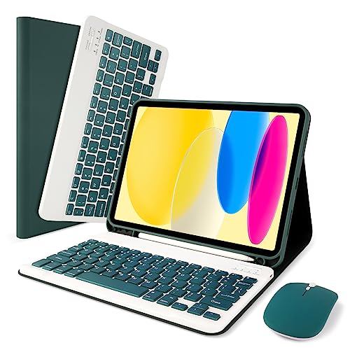 SOPPY Bluetooth Keyboard Case with Mouse for iPad 11th Gen. (A16) 11-inch 2025, 10th Generation 10.9 inch 2022, Detachable Protective Cover, with Built-in Pen Holder, USB-C Rechargeable, Dark Green - color: Dark Green, size: for iPad (A16) 11th/10th Gen.