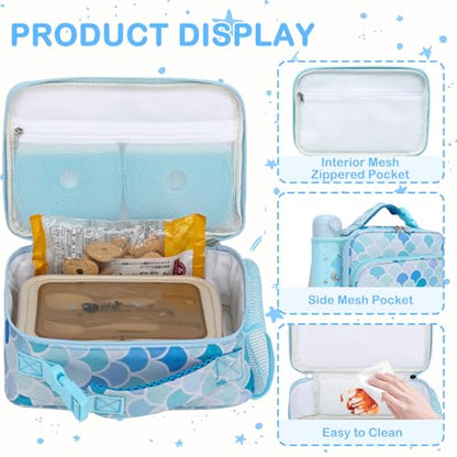 FlowFly Kids Lunch box with buckle Insulated Cooler Back to School Thermal Meal Tote Kit for Girls, Boys (Mermaid) - color: Mermaid