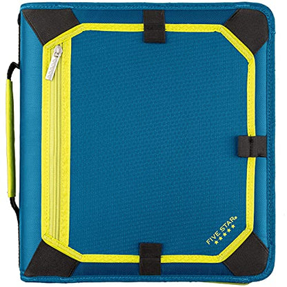 Five Star Zipper Binder, 2 Inch 3-Ring Binder for School, 5-Tab Expanding File, 380 Sheet Capacity, Teal/Chartreuse (29052IH8) - color: Teal/Chartreuse