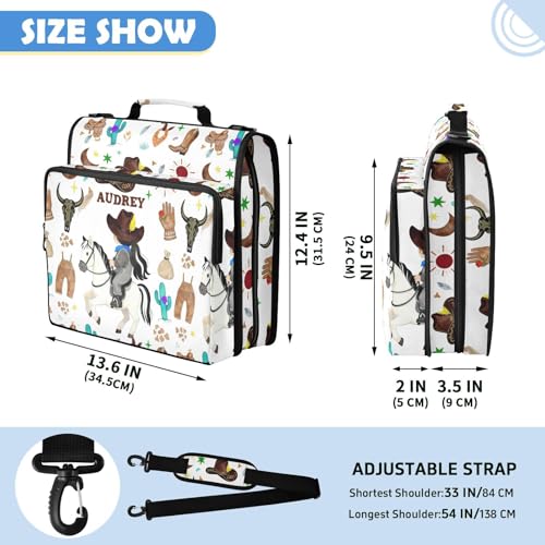 Personalized Name Binder Bag, Cowgirl Wild West Running Horse Black Zipper Binder 3 Ring, Multi-Pocket School & Office Personalized Binder Organizer, Compatible with 14-Inch Notebook - color: Option E