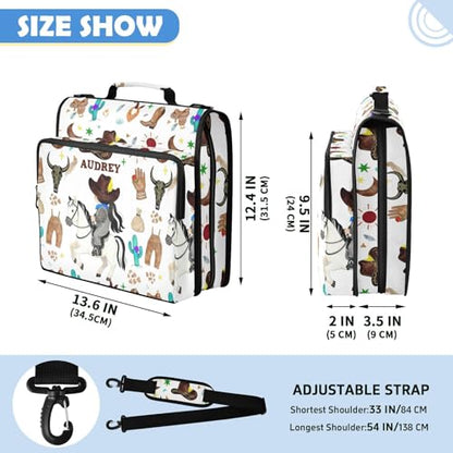 Personalized Name Binder Bag, Cowgirl Wild West Running Horse Black Zipper Binder 3 Ring, Multi-Pocket School & Office Personalized Binder Organizer, Compatible with 14-Inch Notebook - color: Option E