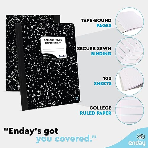 Enday Composition Notebook Hard Cover Marble composition notebook, 100 Sheets, Composition Notebooks, White Paper Composition books, Black and white composition notebook. (12 Pack, College Ruled) - size: 12 Pack