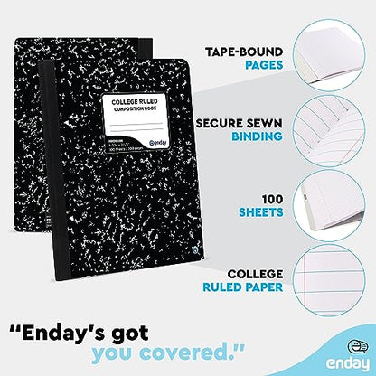 Enday Marble Composition Notebook College Ruled (4 Pack) | 100 Sheets Black Composition Notebook For Back to School, Home and Office - size: 4 Pack