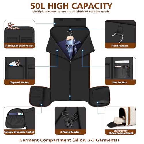 Convertible Garment Bags for Travel - Carry on Garment Duffle Bag with Backpack Straps for Men Women, 4 in 1 Large Travel Duffel Bags with Shoes Compartment Hanging Suit Dress Weekender Bag 3pcs Set - color: B-Off White