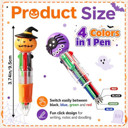 Vellibring 24 Pcs Halloween Pens 4-in-1 Mini Multicolor Retractable Ballpoint Pens Pumpkin Ghost Bat Witch Skull Cute Pens Halloween Party Favors Goodie Bag Fillers Classroom Rewards Stationery Gift - style: Cute Halloween-24pcs