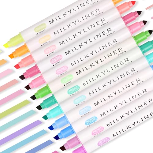 HANKU Aesthetic Highlighters Assorted Colors 12 Pack Dual Tip Highlighter Markers No Bleed Perfect for Bible and Bullet Journaling - color: 12 Colors