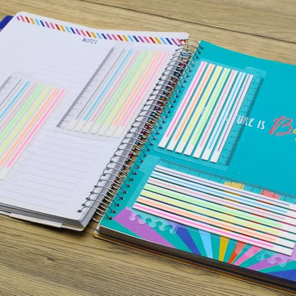 Lined Transparent Sticky Strips Assorted Colors, 0.235 x 5.5 Inch Long Highlighter Flag Tabs Index, Easy to Post, 4 Ruler Dispensers, 560 Pages Total