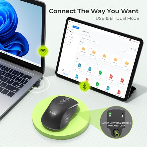 seenda Bluetooth Wireless Mouse, Bluetooth & 2.4G USB Dual Mode, Quiet Clicks, 1600 DPI Smooth Tracking, Ergonomic Design, 24-Months Battery Life, Portable Mouse for Laptop/Mac/Ipad/PC/Tablet-Black - color: Black