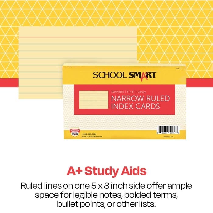 School Smart Ruled Index Cards, 5 x 8 Inches, Canary, Pack of 100 - color: Canary, size: 5 x 8 Inches