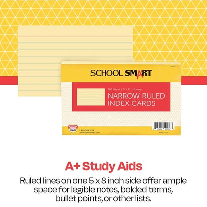 School Smart Ruled Index Cards, 5 x 8 Inches, Canary, Pack of 100 - color: Canary, size: 5 x 8 Inches
