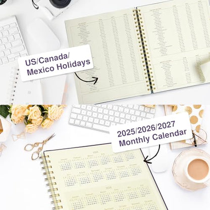 AuroPlanner Undated Daily Planner Notebook 8.5x11 Hourly Schedule Purple | office & student planning, 180 pages 100 GSM cream white paper hardcover spiral bound notebook, 2026-2028 reference calendar - color: Indigo
