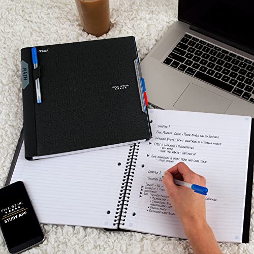 Five Star Advance Spiral Notebook + Study App, 3 Subject, College Ruled Paper, 8-1/2" x 11", 150 Sheets, Spiral Guard, Movable Tabbed Dividers, Black (73132) (Pack of 6) - color: Black, size: Pack of 6