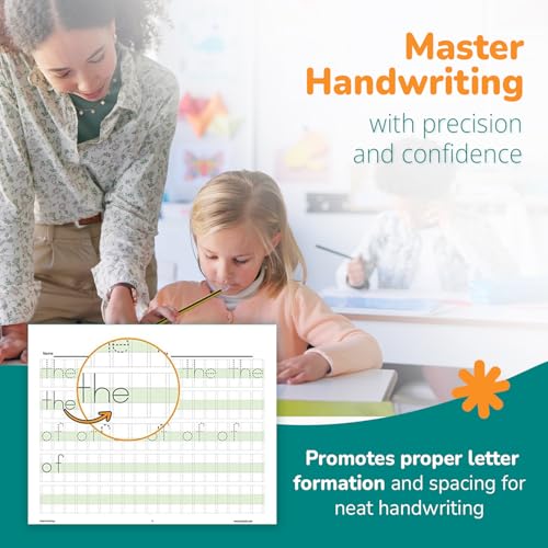 Channie’s Practice Handwriting & Printing Paper Workbook One Page A Day, 250 Pages Front & Back, 125 Sheets, Grades PreK – 1st, Size 8.5” x 11” Summer School, Summer Bridge - style: School of Ream, 250 Pages