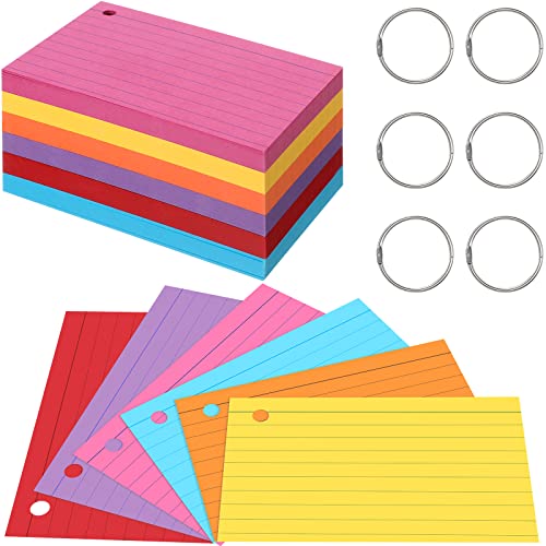 Epakh 300 Pieces Lined Index Cards 180 GSM Thick Flash Cards with Rings Notecards Punched Back to School for Studying Adults Home College Office(3 x 5 Inch,Dark Color) - color: Dark Color, size: 3 x 5 Inch