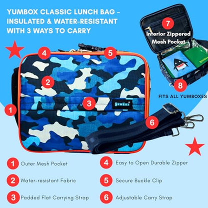 Yumbox Insulated Lunch Bag, Fits Bento Box & Bottle, Camo | Holds Lunch Box & Water Bottle | Adjustable Carry Strap | Insulated EVA Lining | Lightweight Design | Wipe-Clean Fabric - color: Camo