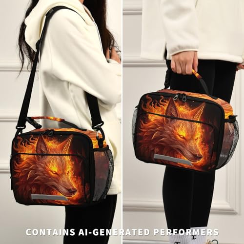 Flames Wolf Kids Lunch Box Insulated Lunch Bags Cooler Tote Bag with Removable Shoulder Strap for Boy Girl Student 20848586 - color: Wolf