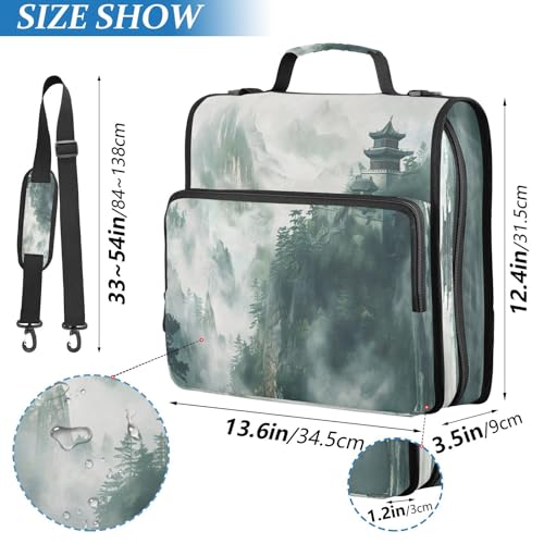 Ancient China Mountain Scene Zipper Binder 3 Ring with Handle and Shoulder Strap, 500 Sheet Binder Organizer Capacity & Multi-Pockets for School Office - color: A490