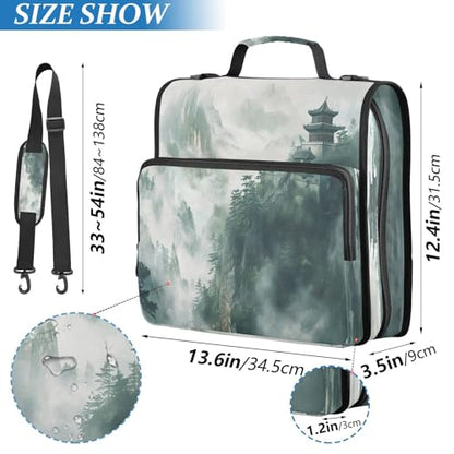 Ancient China Mountain Scene Zipper Binder 3 Ring with Handle and Shoulder Strap, 500 Sheet Binder Organizer Capacity & Multi-Pockets for School Office - color: A490