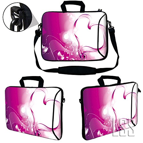 LSS 13.3 inch Laptop Sleeve Bag Notebook with Extra Side Pocket, Soft Carrying Handle & Removable Shoulder Strap for 12" 12.1" 13" 13.3" Apple MacBook Air, GW, Acer, Aspire Asus, Dell, HP, Sony, T - color: Pink Heart, size: 13 in – 13.3 in