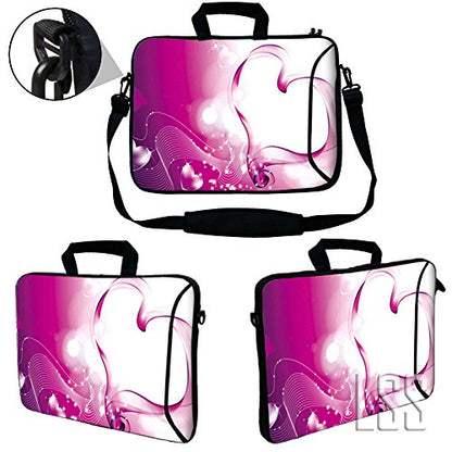 LSS 13.3 inch Laptop Sleeve Bag Notebook with Extra Side Pocket, Soft Carrying Handle & Removable Shoulder Strap for 12" 12.1" 13" 13.3" Apple MacBook Air, GW, Acer, Aspire Asus, Dell, HP, Sony, T - color: Pink Heart, size: 13 in – 13.3 in