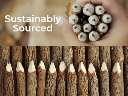 BSIRI Wooden Pencils Rustic Bark Twig Natural Wood Pencil 12 Pack 5 Inch for Kids Classroom Woodland Party Favors Camping Day Decorations Camp Themed Supplies Novelty Gifts - style: 5 Inch long