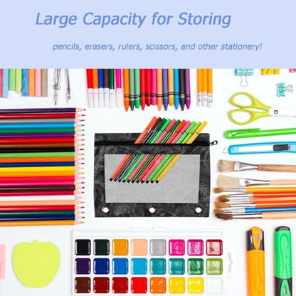Studying 2 Pack Fashion Black Dragons Wyverns Art Pattern 3 Ring Binder Pencil Pouch Bags,Clear Window Zipper Storage Case for Boys Girls School Office Supplies Cosmetics Organizers - color: Multi-black Dragon