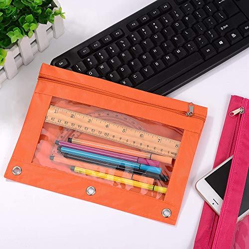 Pencil Pouch for 3 Ring Binder, Zipper Pencil Case Bag Three Hole with Clear Window Black 2 Pack - color: Black1