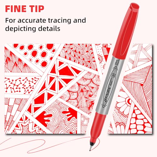 Red Ultra Fine Point Permanent Marker, 20 Pack, 0.4 mm, Precision Fine Tip for Detailed Writing, Art, Crafts & Labeling on Paper, Plastic, Glass, Metal, Waterproof, Fade-Resistant Ink - size: 20
