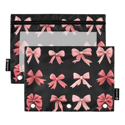 Pink Red Bow Black Pencil Pouch for 3 Ring Binder 2 Pack Zipper Binder Pencil Bag Case with Clear Window Office Supplies - color: multi5